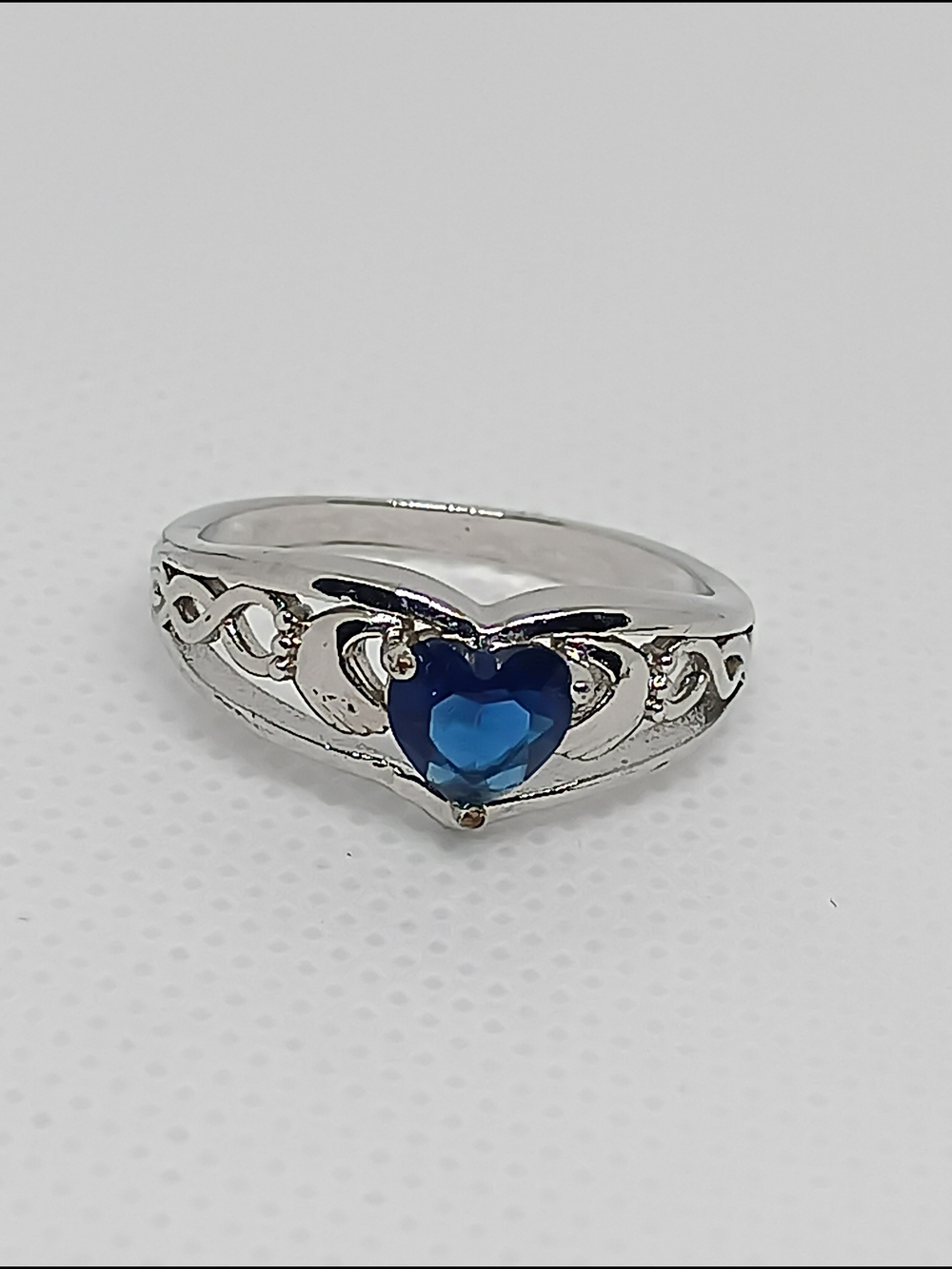 Silver Heart Ring with Blue Gem